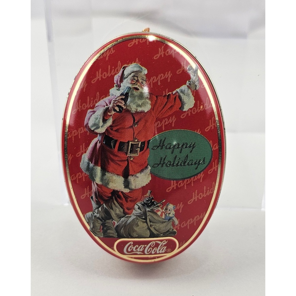Coca-Cola Santa Ornament Bundle - Roses, Iridescent Beaded, Oval Tin‎ Holiday